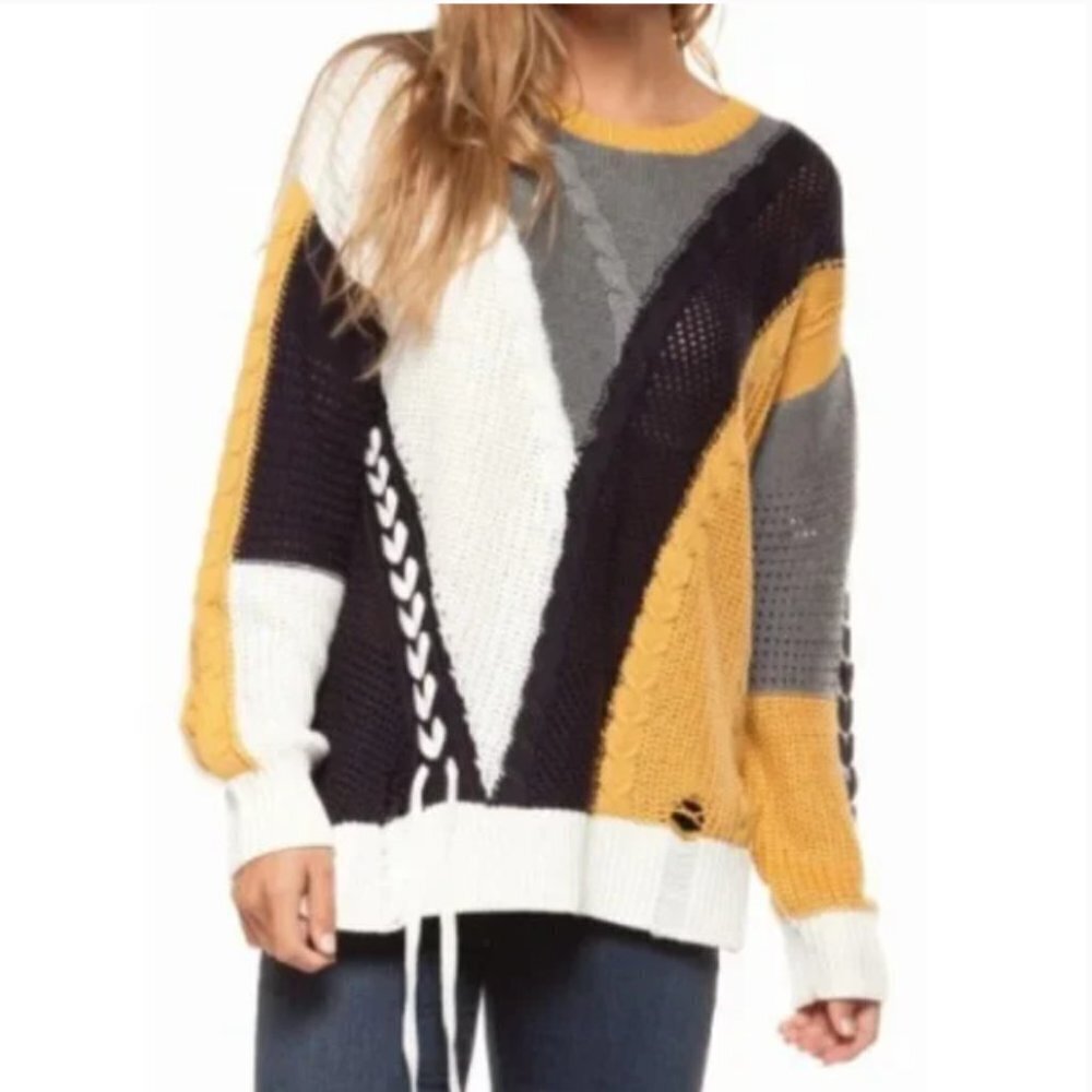 Dex Women's Long Sleeve Color Block Cable Knit Sweater - S